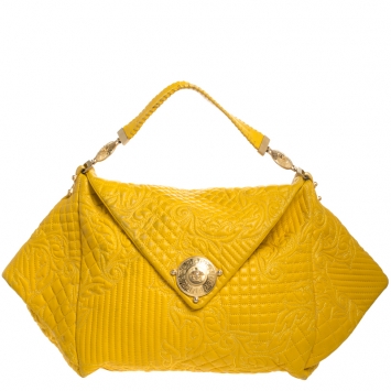 Pre Owned Versace Yellow Barocco Leather Medusa Flap Shoulder Bag 
