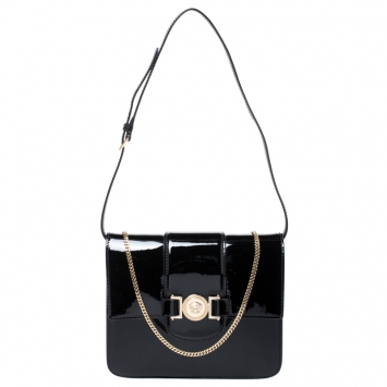 Pre Owned Versace Black Patent Leather Young Medusa Chain Shoulder Bag