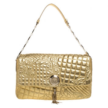 Pre Owned Versace Gold Barocco Leather Vanitas Medea Shoulder Bag