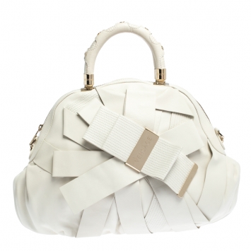 Pre Owned Versace White Leather Venita Bow Satchel 