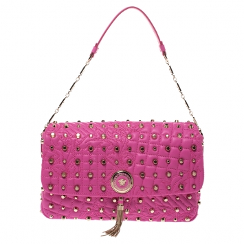 Pre Owned Versace Pink Leather Studded Tassel Vanitas Medea Shoulder Bag