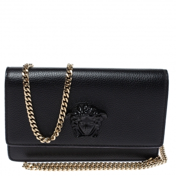 Pre Owned Versace Black Leather Palazzo Chain Shoulder Bag