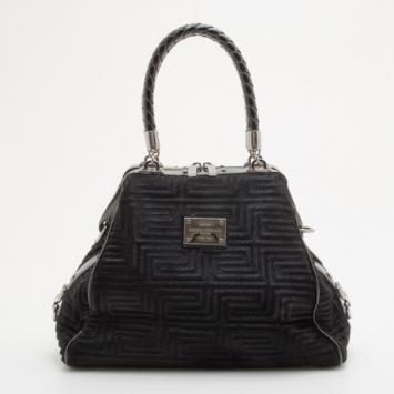 Pre Owned Gianni Versace Pony Hair Framed Patterned Hobo