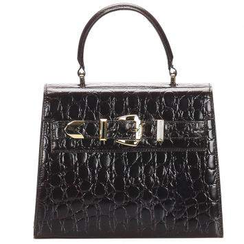 Pre Owned Versace Black Croc Embossed Leather Satchel bag