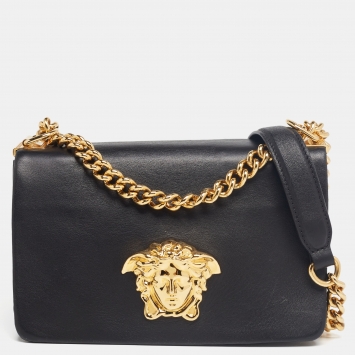 Pre Owned Versace Black Leather Palazzo Sultan Chain Shoulder Bag