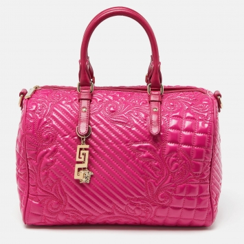 Pre Owned Versace Pink Patent Leather Boston Bag