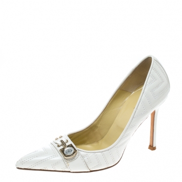 Pre Owned Versace White Leather Pointed Toe Pumps Size 36