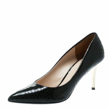 Pre Owned Versace Black Patent Leather Leather Pointed Toe Pumps Size 39