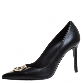Pre Owned Versace Black Leather Medusa Logo Pointed Toe Pumps Size 41