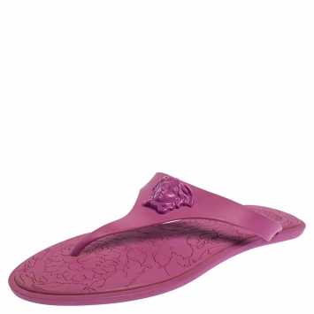 Pre Owned Versace Purple Rubber Medusa Thong Flats Size 39