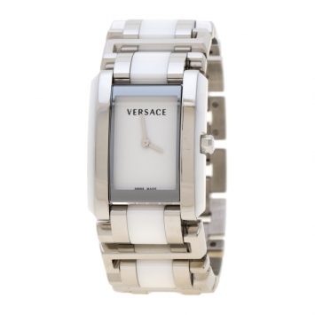 Pre Owned Versace White Ceramic Gold Stainless Steel Era 70Q Women's Wristwatch 24 mm