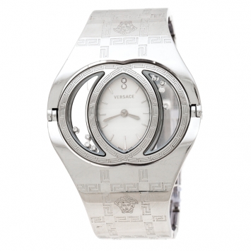 Pre Owned Versace Silver Stainless Steel Diamonds Eclissi 83Q Women's Wristwatch 39 mm