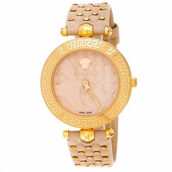 Pre Owned Versace Beige Rose Gold Plated Stainless Steel Vanitas VK7 Women's Wristwatch 40 mm