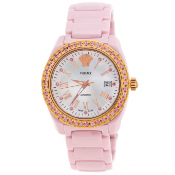 Pre Owned Versace Mother of Pearl Pink Ceramic Pink Sapphire Rose Gold Plated Stainless Steel DV One A360022 Women's Wristwatch 40 mm