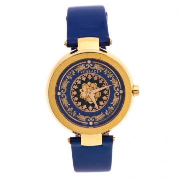 Pre Owned Versace Blue Gold Plated Stainless Steel Mystique Foulard VK6020013 Women's Wristwatch 38MM