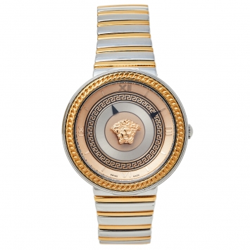 Pre Owned Versace Champagne Two-Tone Stainless Steel V-Metal Icon VLC080014 Women's Wristwatch 40 mm