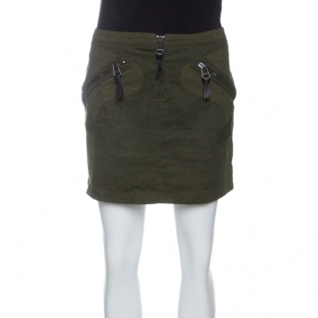 Pre Owned Versus Versace Vintage Olive Green Zip Detail Mini Skirt M