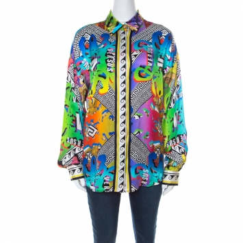 Pre Owned Versus Versace Multicolor Abstract Baroque Printed Silk Satin Shirt M 