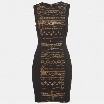 Pre Owned Versus Versace Black Studded Jersey Sheath Dress M