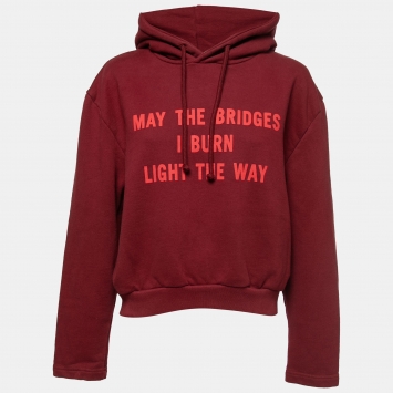 Pre Owned Vetements Bordeaux Slogan Print Cotton Cropped Hoodie M