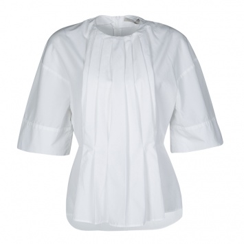 Pre Owned  Victoria Beckham White Cotton Pleat Detail Peplum Top M