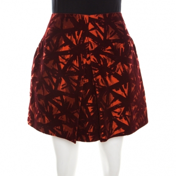 Pre Owned Victoria Beckham Orange and Burgundy Velvet Burnout Mini Skirt M