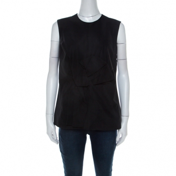 Pre Owned Victoria Beckham Black Cotton Blend Bow Detail Sleeveless Top M 
