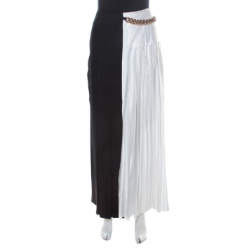 Pre Owned Victoria Beckham Bicolor Pleated Satin Chain Detail Gazar Maxi Skirt M