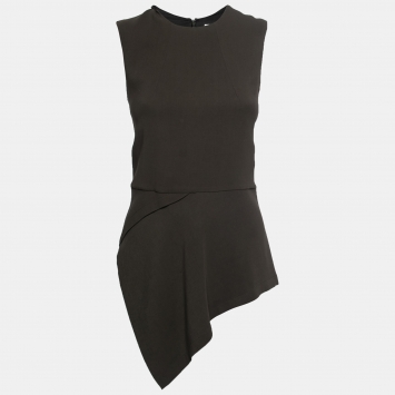 Pre Owned Victoria Beckham Dark Green Crepe Asymmetric Peplum Top S 