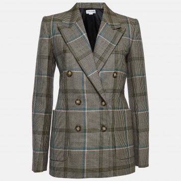 Pre Owned Victoria Beckham Beige Checked Wool Double-Breasted Blazer S