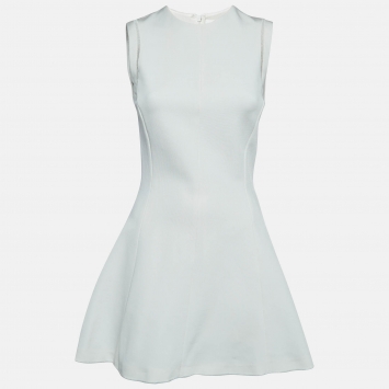 Pre Owned Victoria Beckham White Stretch Knit Flared Mini Dress M