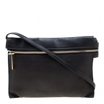 Pre Owned Victoria Beckham Black Leather Front Zip Crossbody Bag