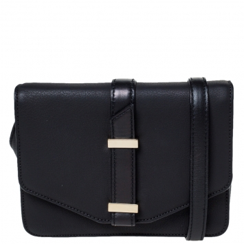 Pre Owned Victoria Beckham Black Leather Buckle Flap Crossbody Bag