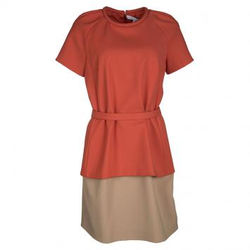 Pre Owned Victoria Victoria Beckham Colorblock Belted Short Sleeve Dress M