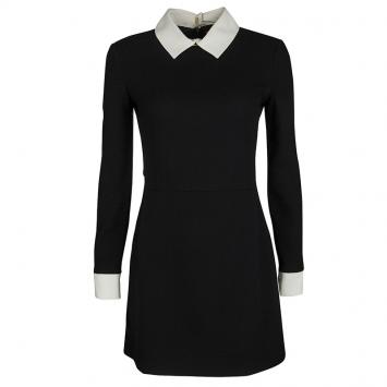 Pre Owned Victoria Victoria Beckham Black Contrast Collar Wool Dress S