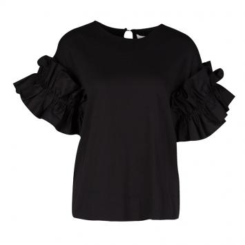 Pre Owned Victoria Victoria Beckham Black Cotton Ruffled Sleeve Top XS