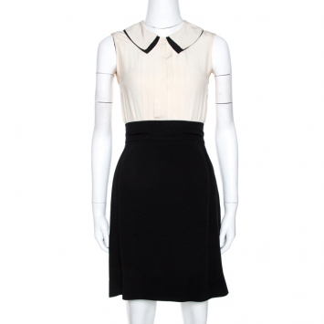 Pre Owned Victoria Victoria Beckham Bicolor Silk Pleated Detail Dress S