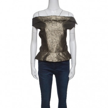 Pre Owned Vivienne Westwood Anglomania Dull Gold Jacquard Off Shoulder Apache Top M