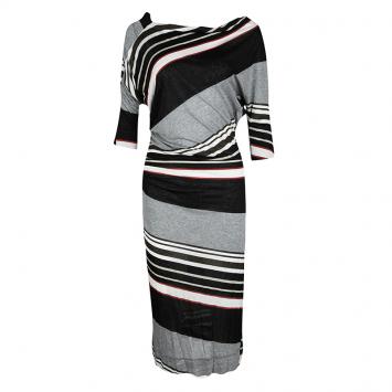 Pre Owned Vivienne Westwood Anglomania Striped Jersey Ruched Dolman Sleeve Midi Dress M