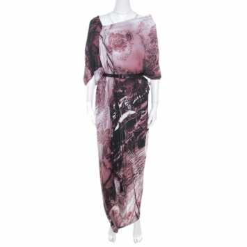 Pre Owned Vivienne Westwood Anglomania Multicolor Printed Draped Asymmetric Belted Dress M