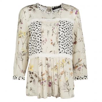 Pre Owned Weekend Max Mara Beige Floral Printed Silk Pleat Detail Botanical Blouse M