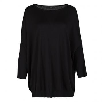 Pre Owned Weekend Max Mara Black Silk Cotton Knit Ribbed Hem Top XL