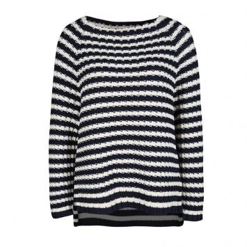 Pre Owned Weekend Max Mara Navy Blue and White Striped Chunky Knit Sweater M