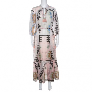 Pre Owned Weekend Max Mara Multicolor Geometric Print Tasseled Tie Detail Dress M