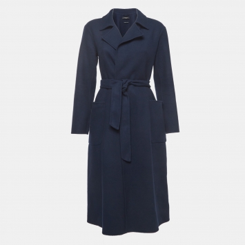 Pre Owned Weekend Max Mara Navy Blue Wool Belted Coat S