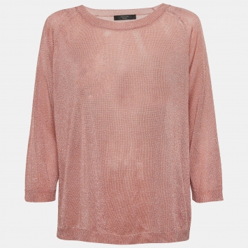 Pre Owned Weekend Max Mara Metallic Pink Lurex Knit Crew Neck Sweatshirt M