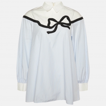 Pre Owned Weekend Max Mara Blue Striped Cotton Top M