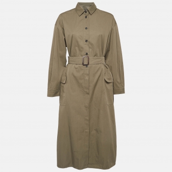 Pre Owned Weekend Max Mara Green Cotton Belted Long Coat L