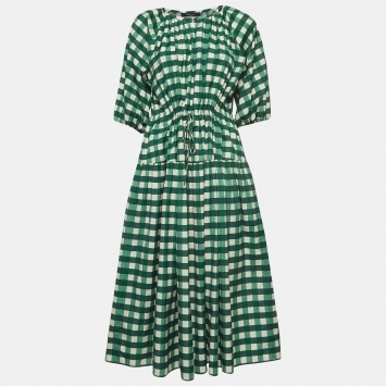 Pre Owned Weekend Max Mara Green Gingham Check Cotton Midi Dress M