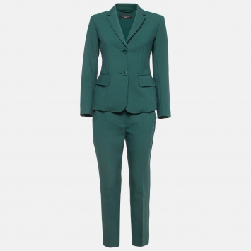 Pre Owned Weekend Max Mara Green Stretch Crepe Pants Suit S/M